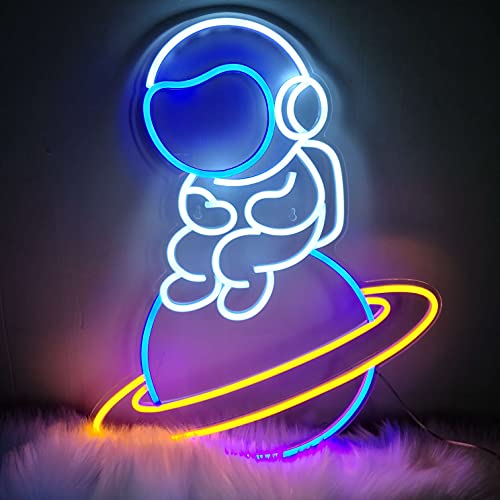 Astronaut Sitting on Planet LED Neon Sign