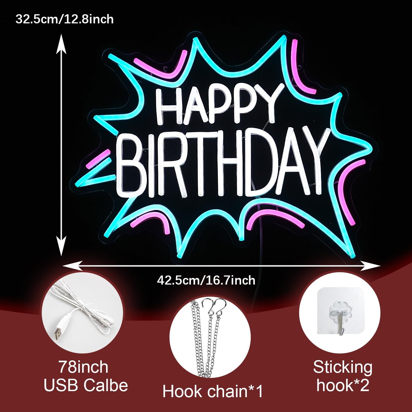 Happy Birthday Neon Sign Dimmable Celebrate Birthday Neon Light