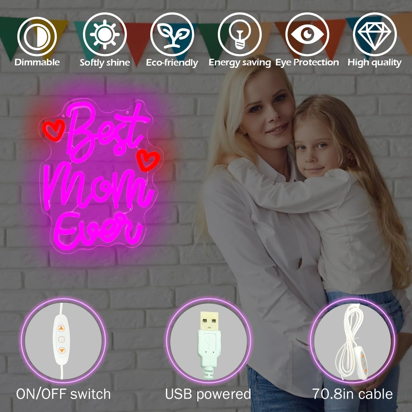 Best Mom Ever Neon Sign with Hearts