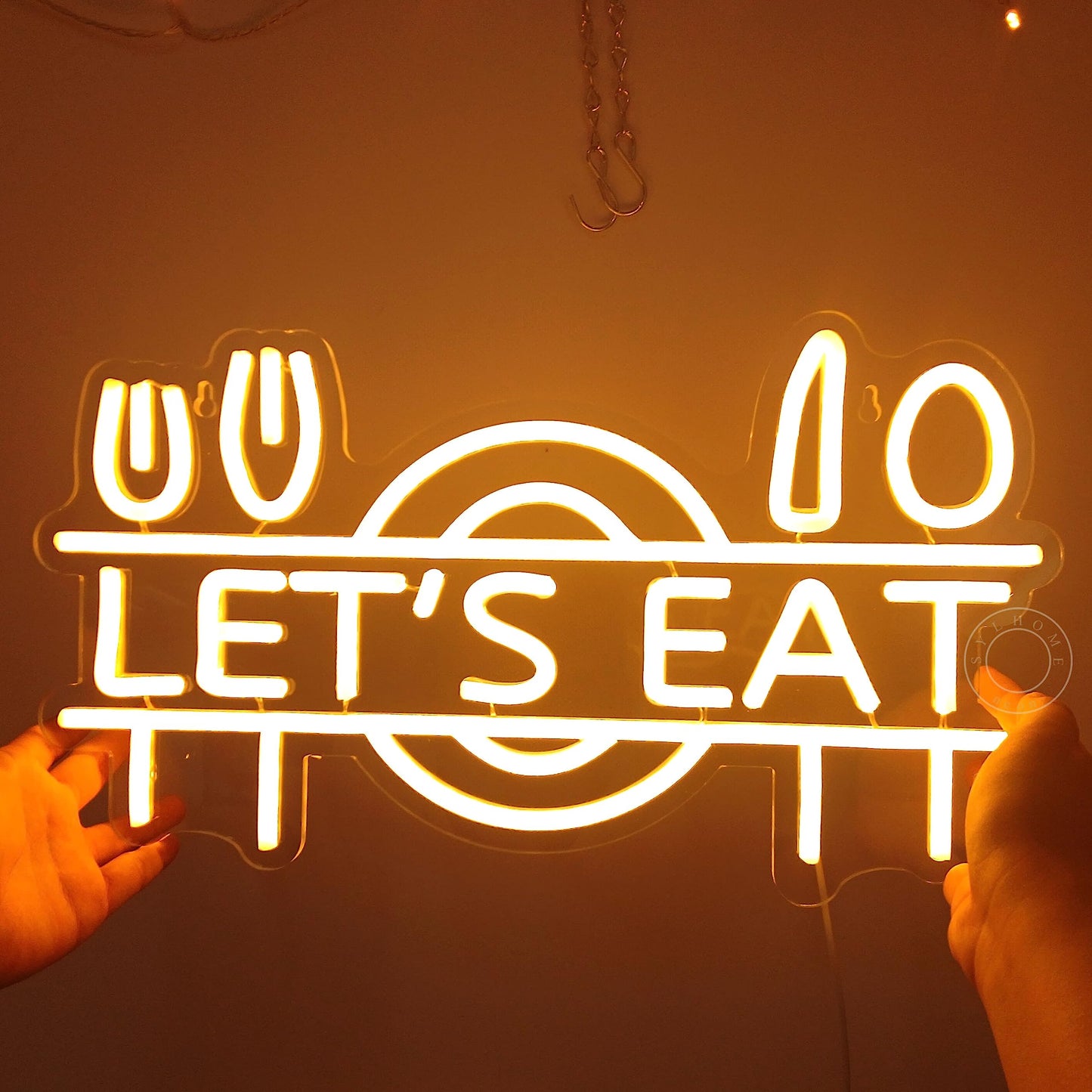 Let's Eat Neon Sign Fork Knife Spoon Plate LED Neon Wall Sign