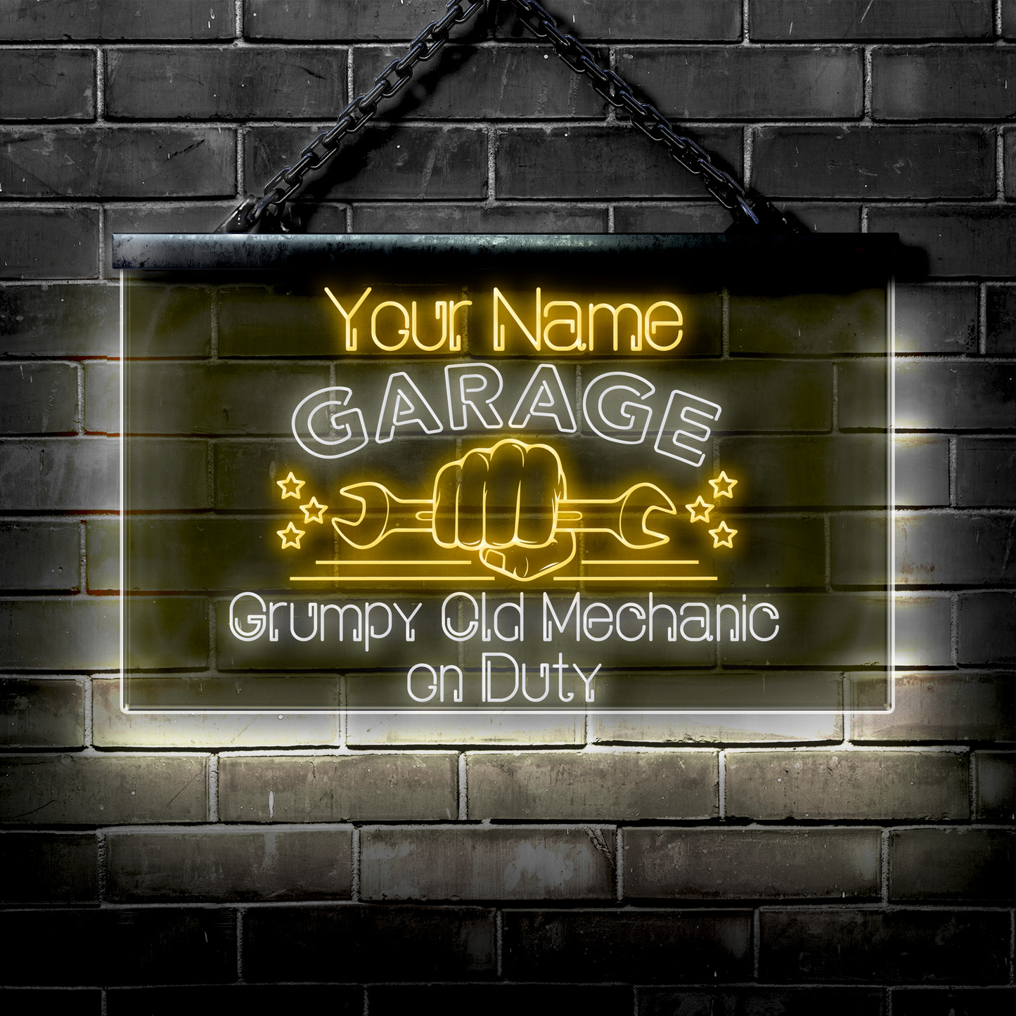Personalized LED Garage Sign: Grumpy Old Mechanic on Duty
