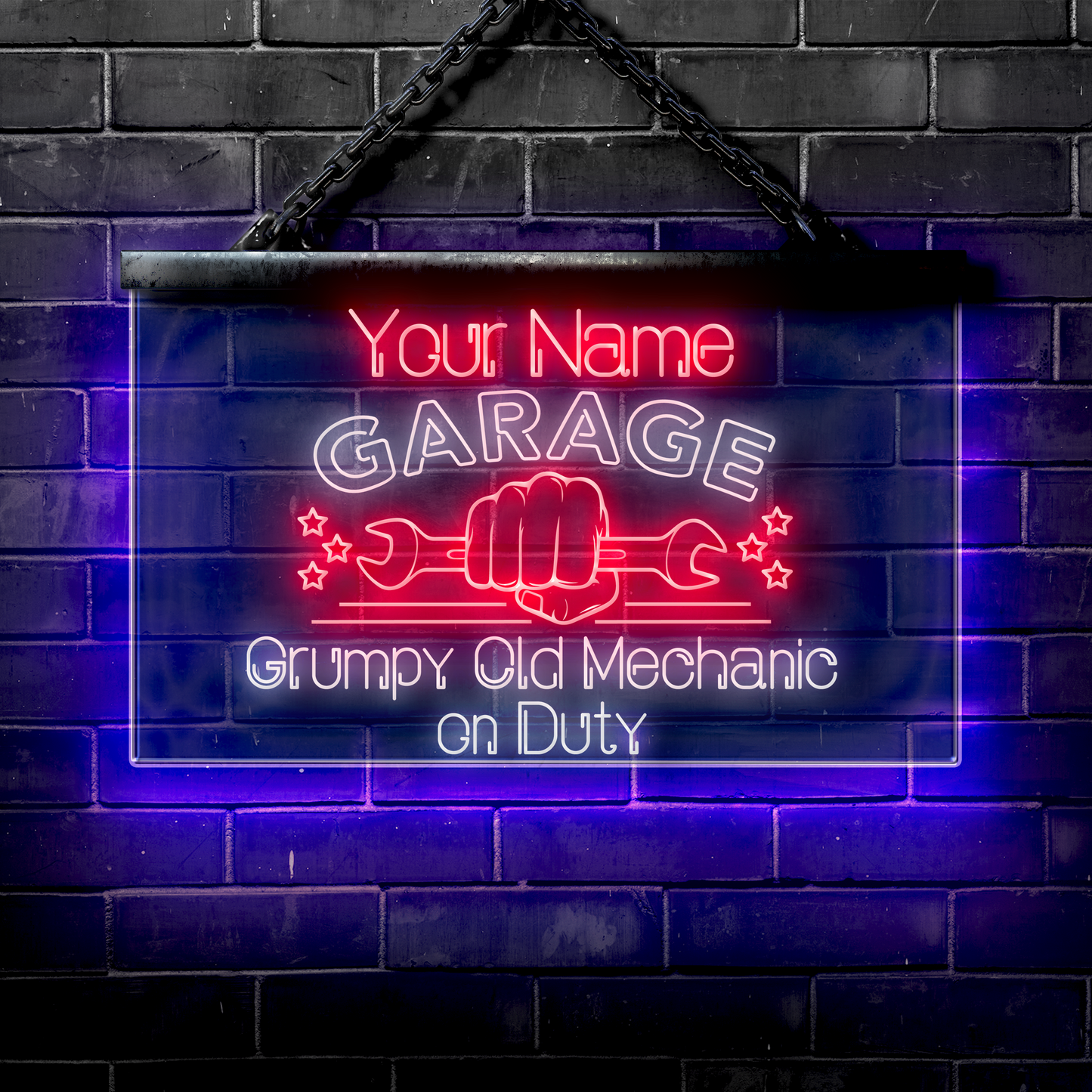 Personalized LED Garage Sign: Grumpy Old Mechanic on Duty