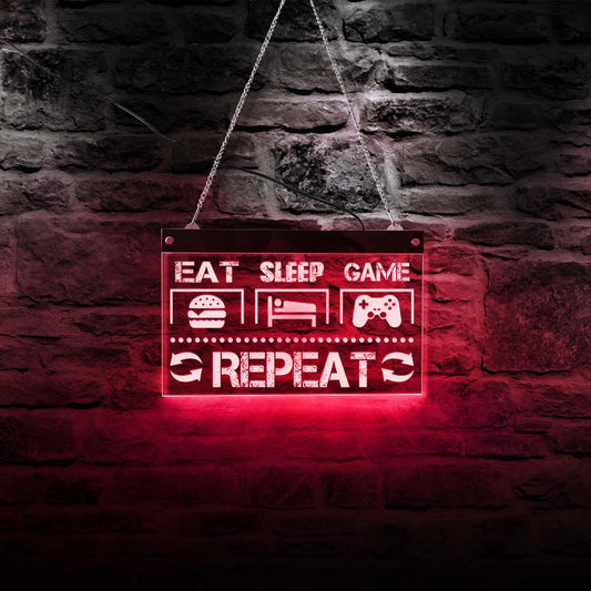Eat Sleep Game Repeat Funny Gaming Quote LED Neon Sign