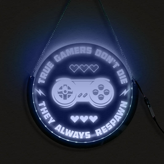 True Gamers Don't Die Video Games Decorative Round LED Neon Sign