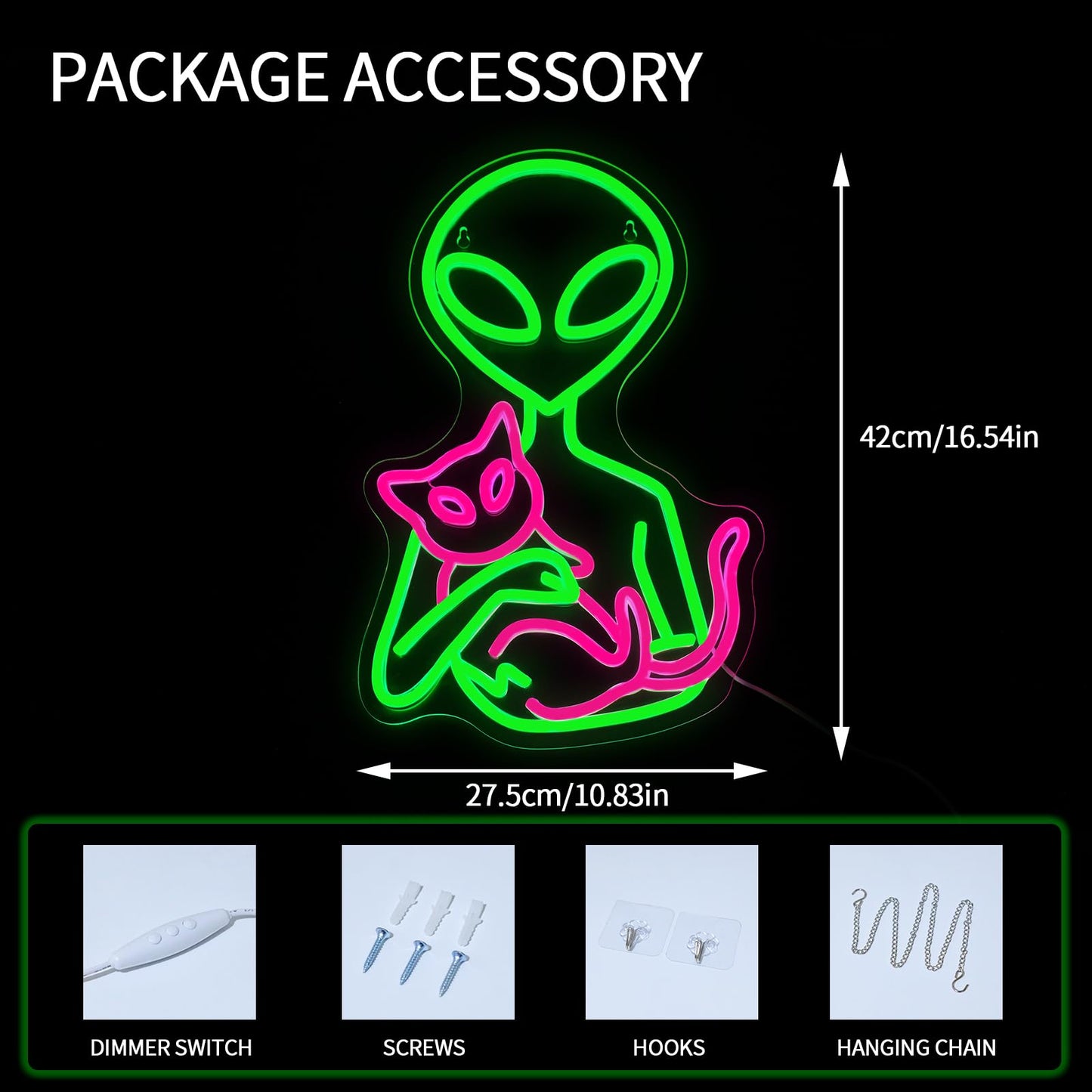 Alien with Cat Neon Sign Space Aliens ET Neon Wall Signs