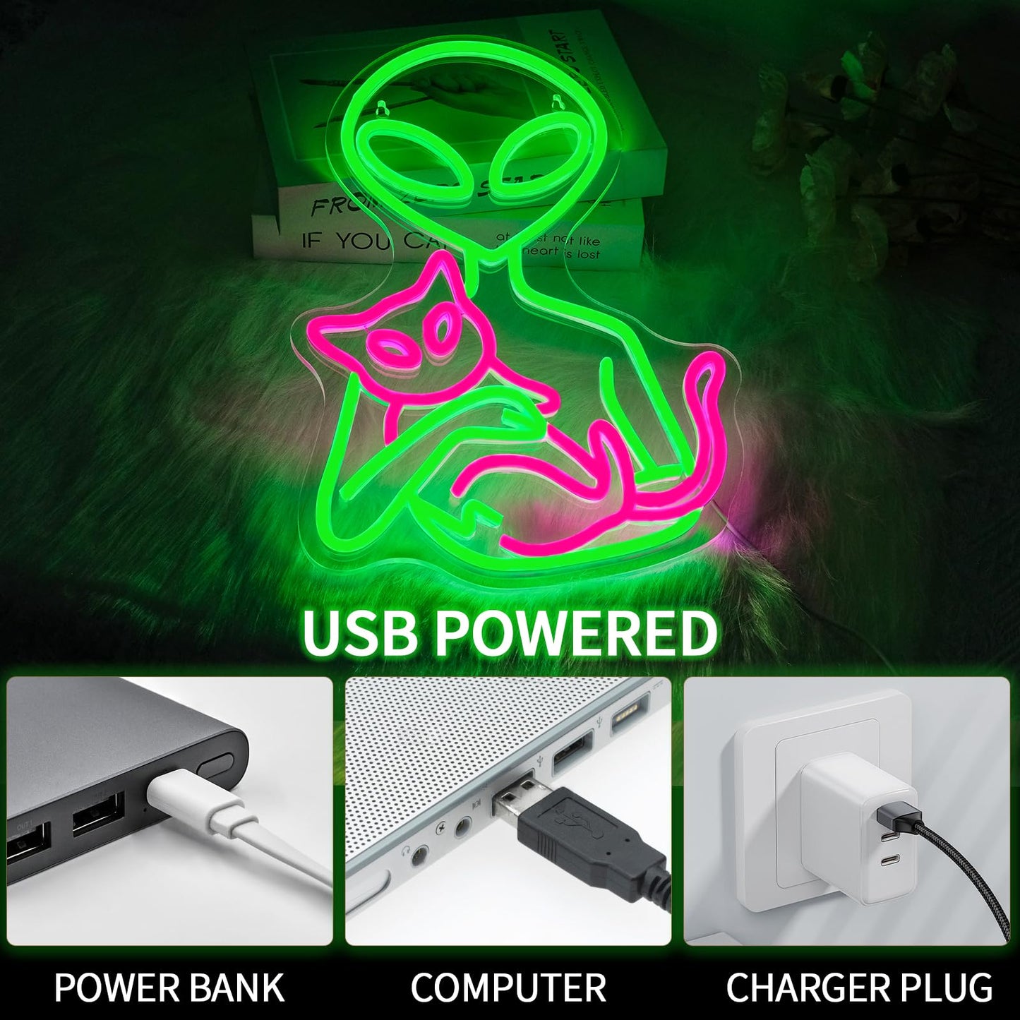 Alien with Cat Neon Sign Space Aliens ET Neon Wall Signs