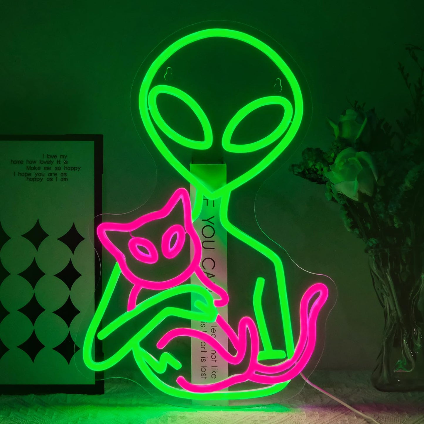 Alien with Cat Neon Sign Space Aliens ET Neon Wall Signs