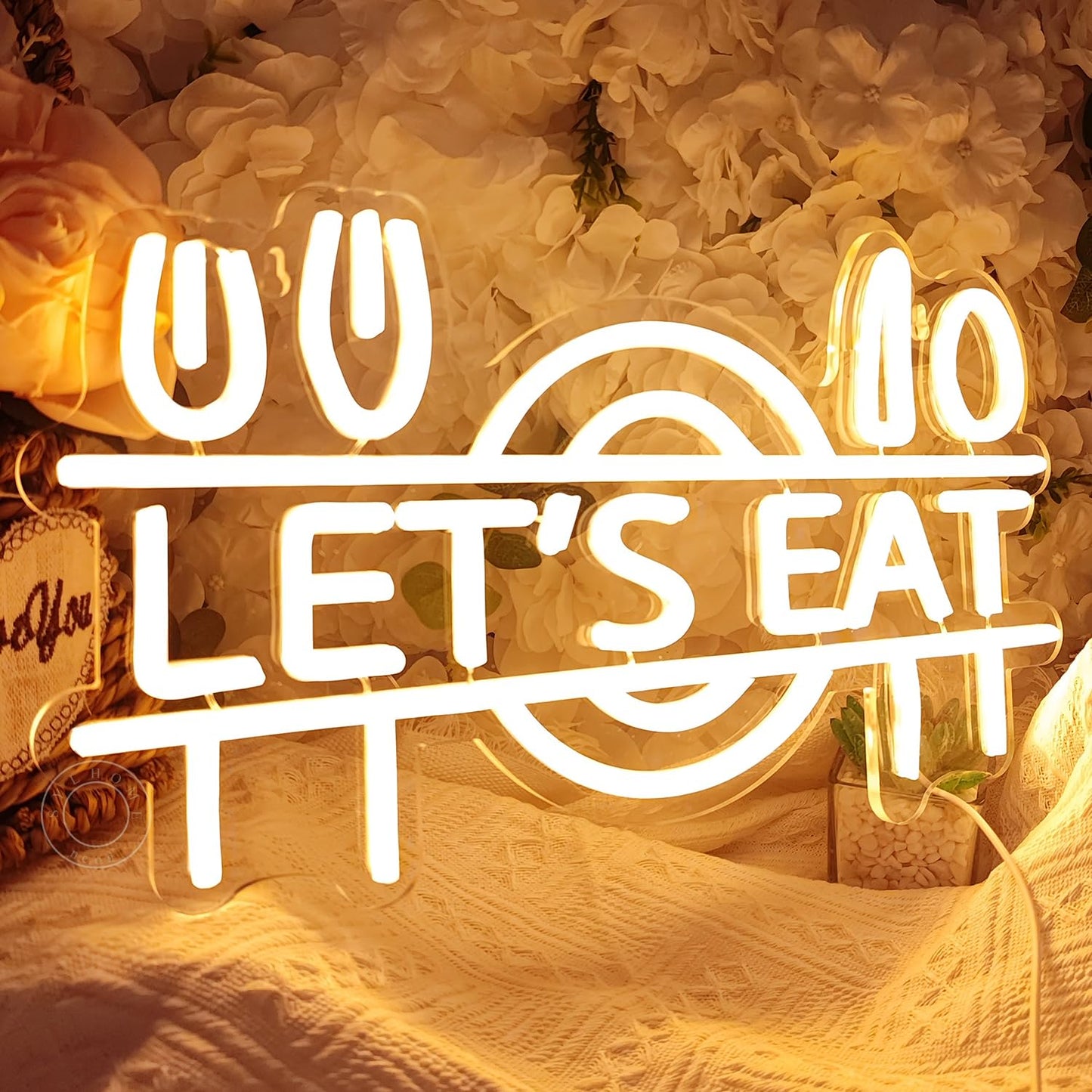 Let's Eat Neon Sign Fork Knife Spoon Plate LED Neon Wall Sign