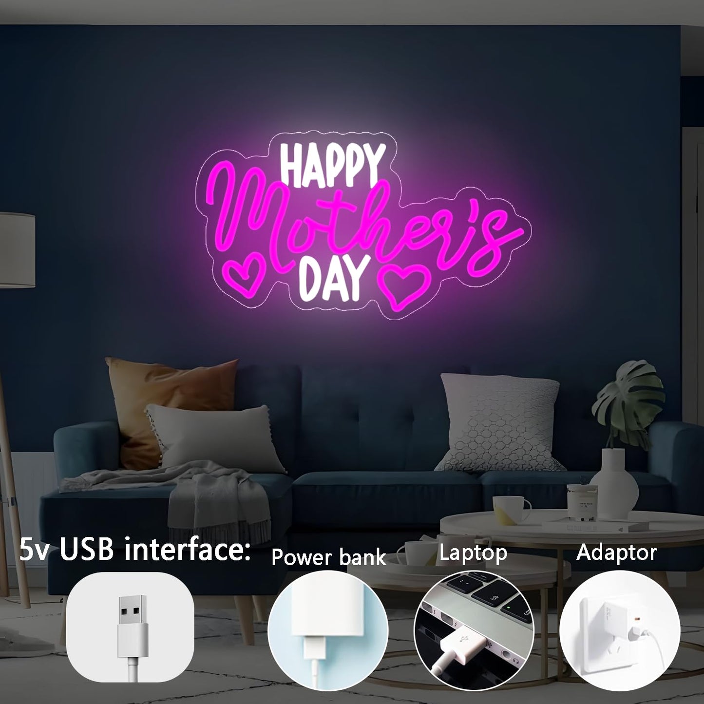 Happy Mother's Day Neon Sign with Hearts