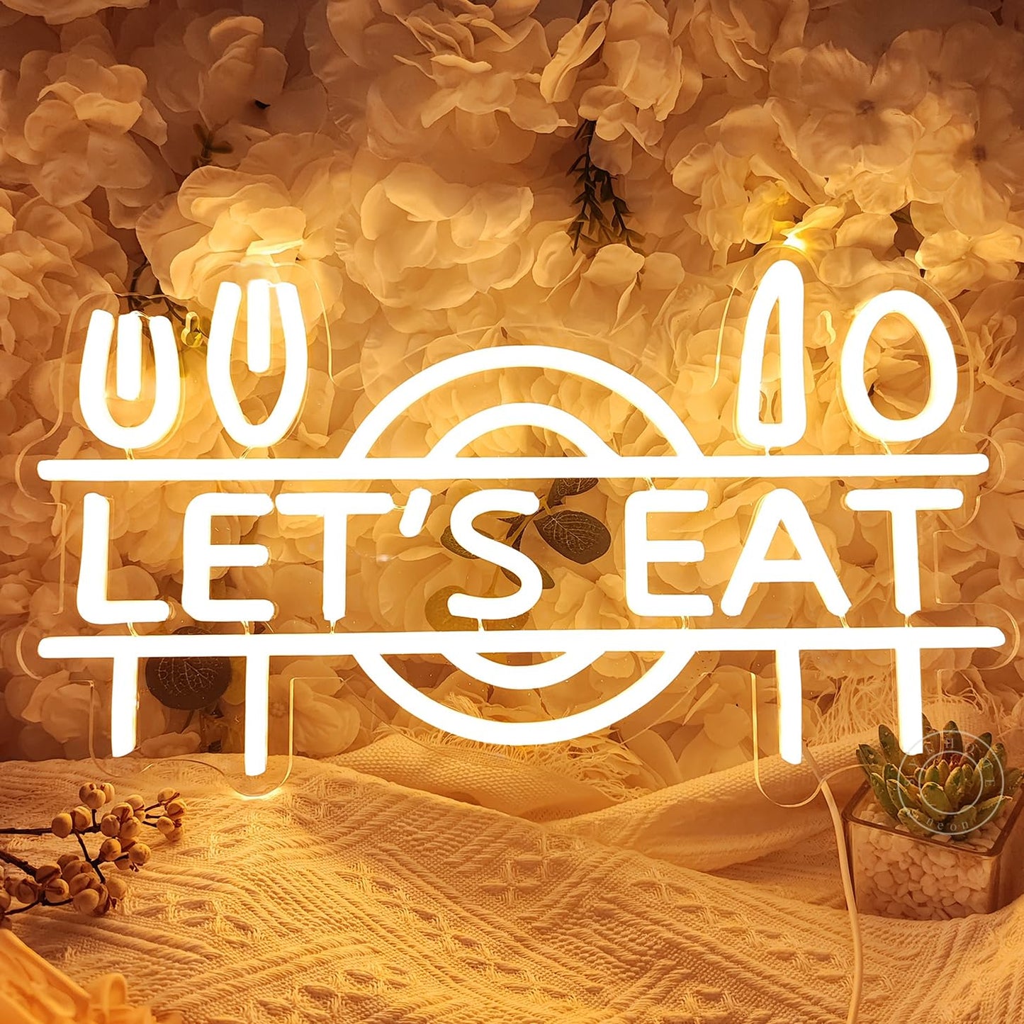 Let's Eat Neon Sign Fork Knife Spoon Plate LED Neon Wall Sign