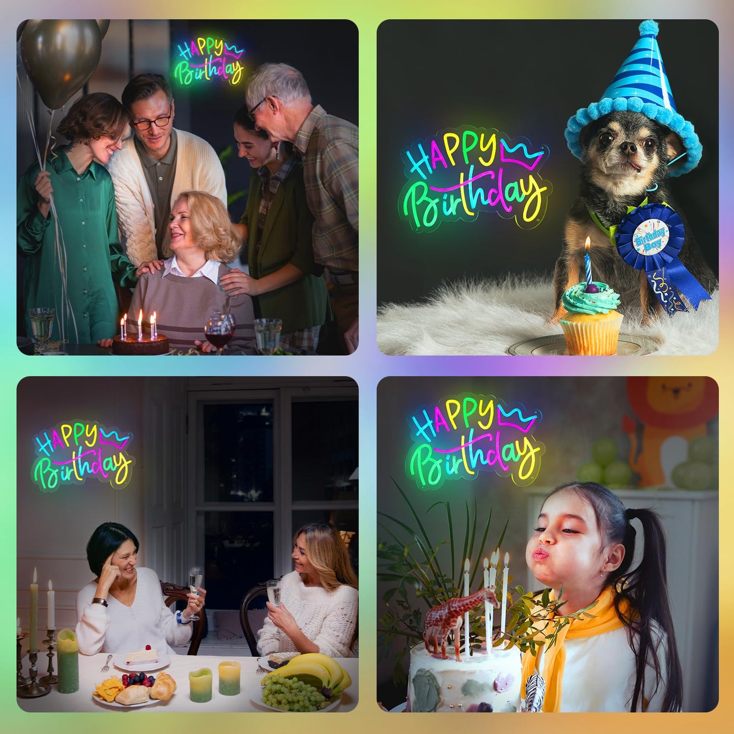 Happy Birthday Neon Sign with Birthday Crown