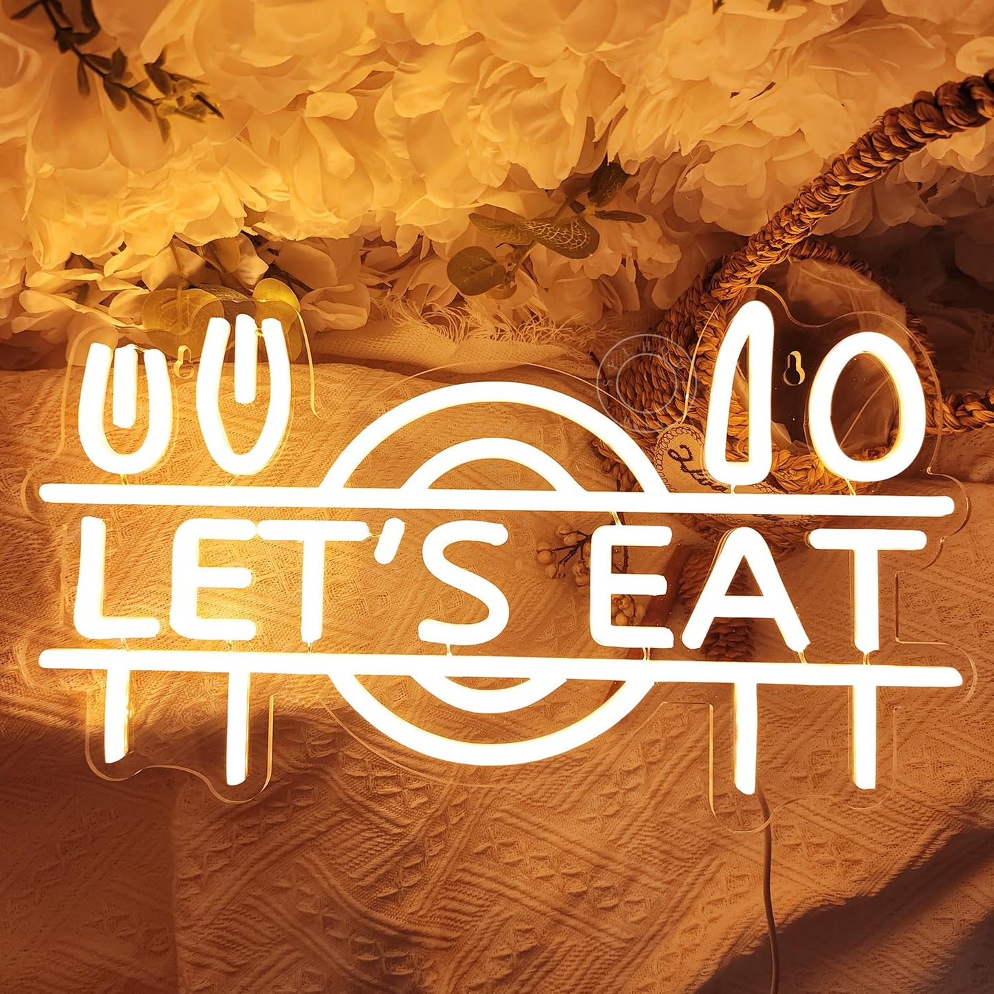 Let's Eat Neon Sign Fork Knife Spoon Plate LED Neon Wall Sign