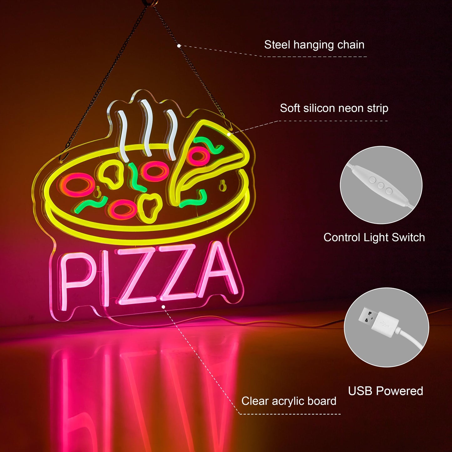 Pizza Neon Sign for Wall Décor Restaurant Food LED Neon Sign