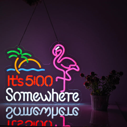 Flamingo Its 5 00 O'clock Somewhere Neon Sign Beer Neon Sign