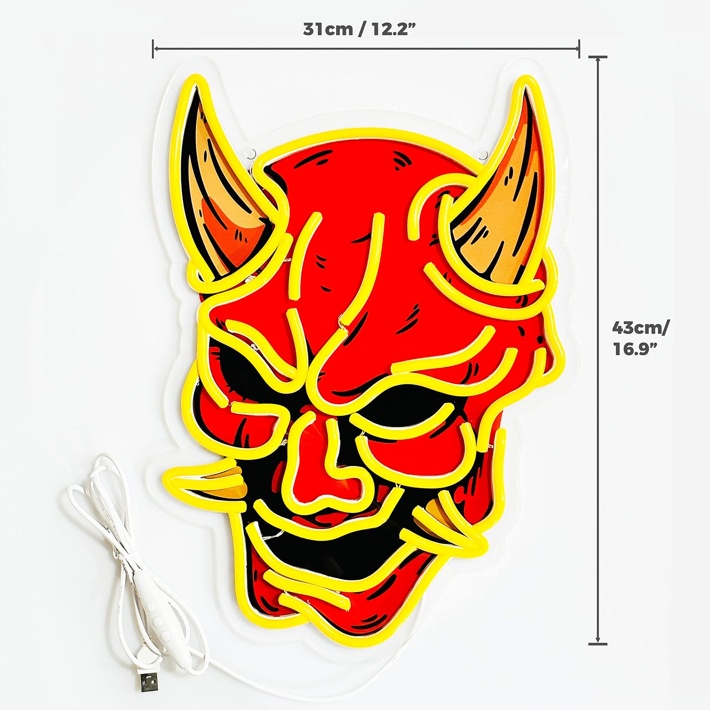 Hannya Mask Neon Sign for Game Room, Tattoo Shop Japanese Demon Mask Neon Sign Anime Neon Sign