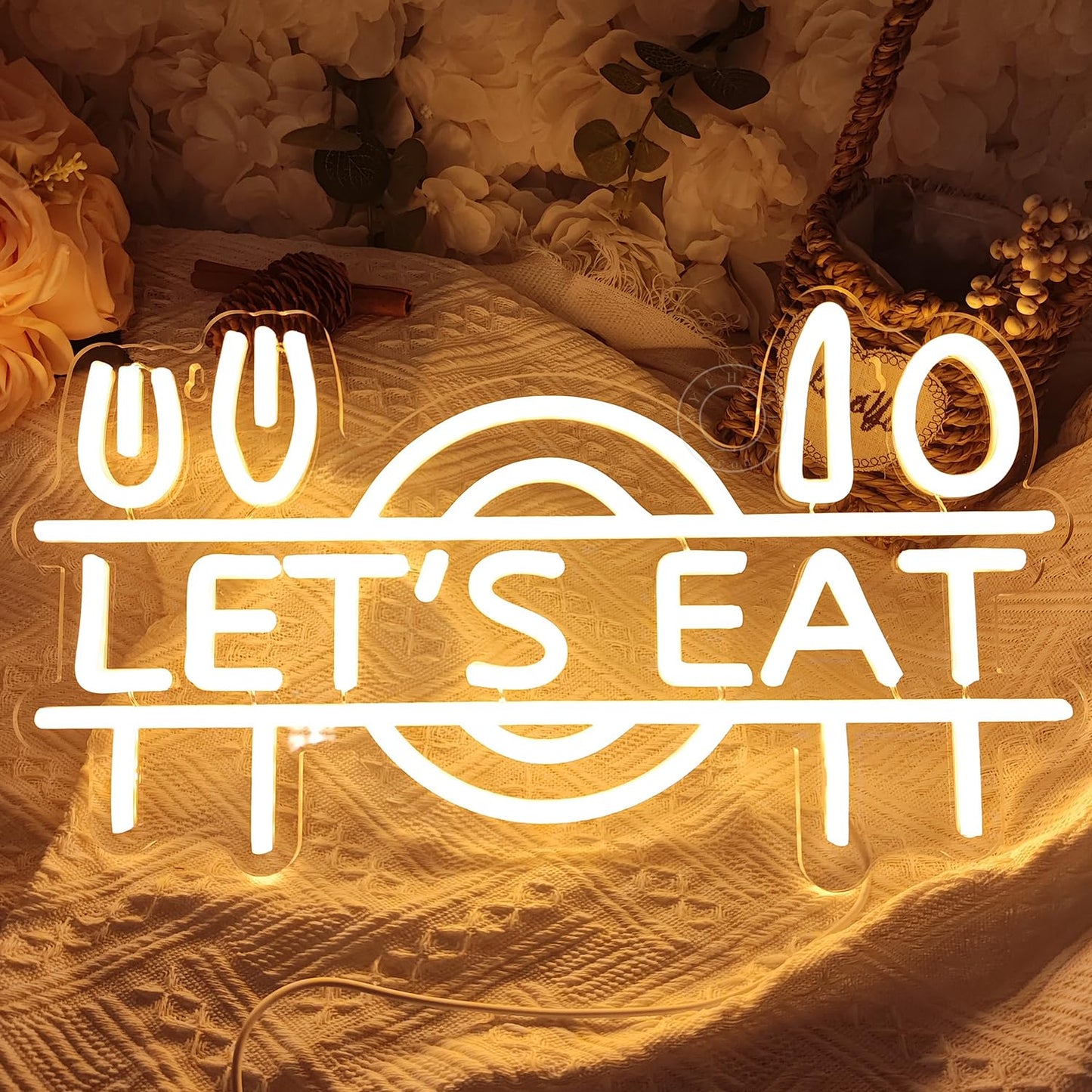Let's Eat Neon Sign Fork Knife Spoon Plate LED Neon Wall Sign