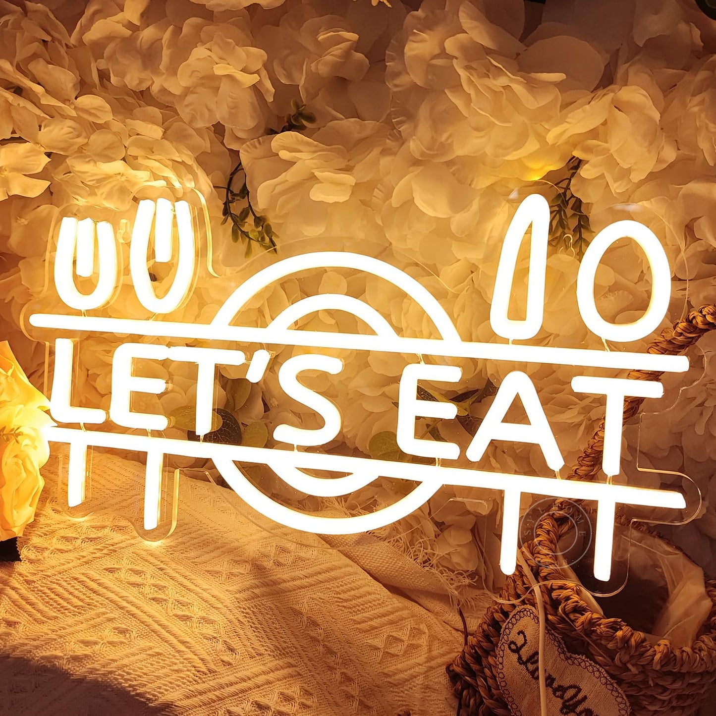 Let's Eat Neon Sign Fork Knife Spoon Plate LED Neon Wall Sign