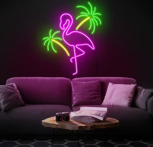 Flamingo Palm Trees Neon Sign Party Flamingo Sign
