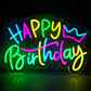 Happy Birthday Neon Sign with Birthday Crown