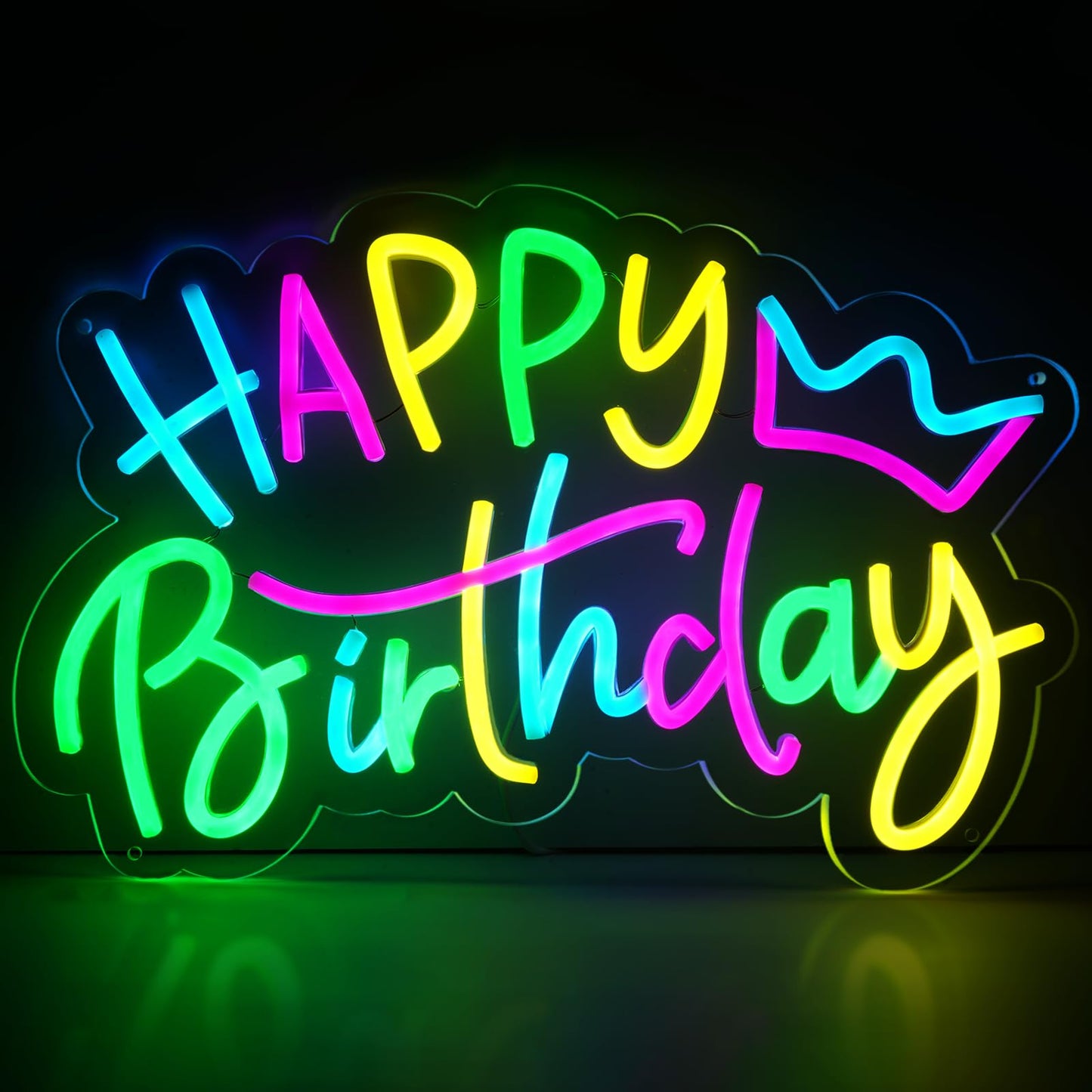 Happy Birthday Neon Sign with Birthday Crown
