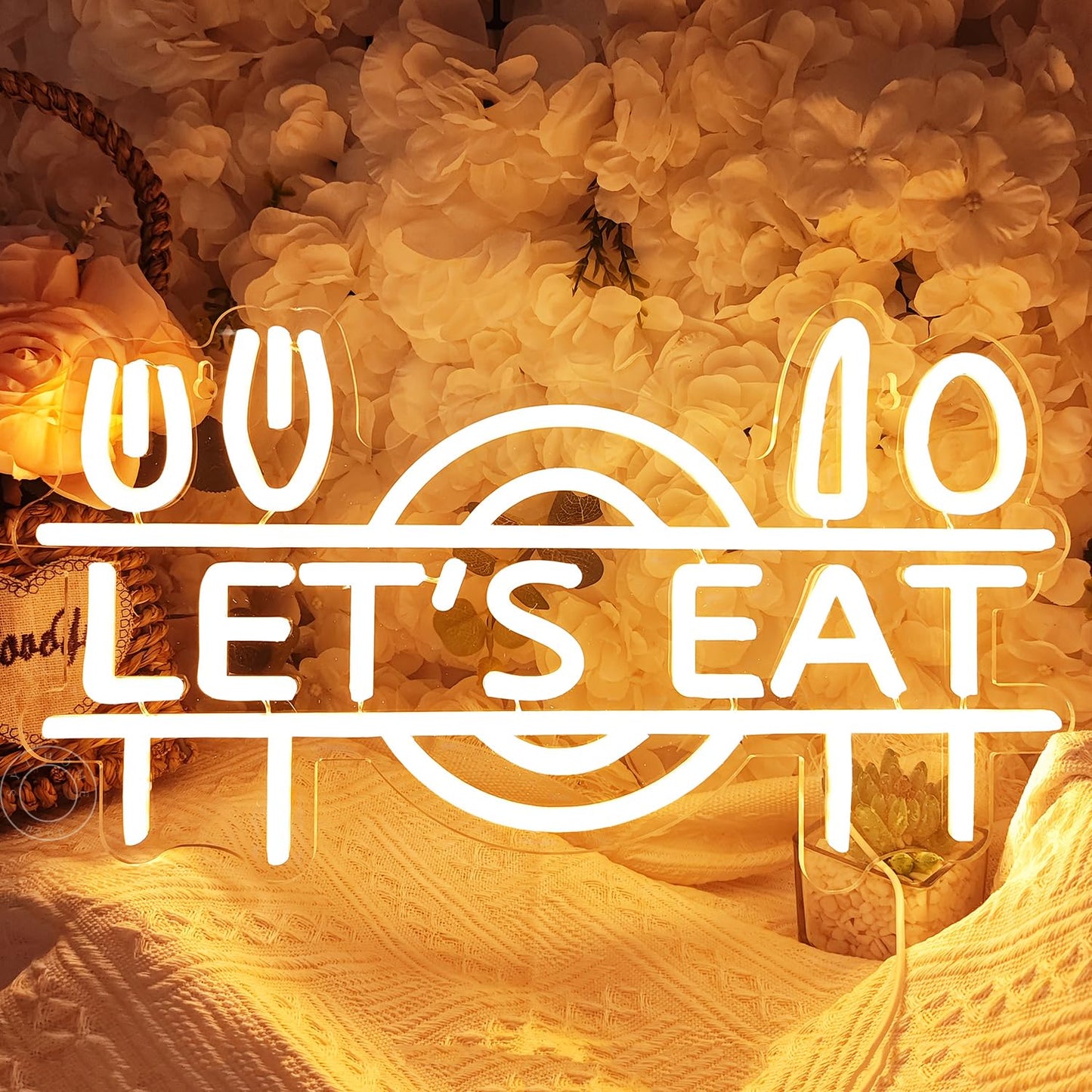 Let's Eat Neon Sign Fork Knife Spoon Plate LED Neon Wall Sign