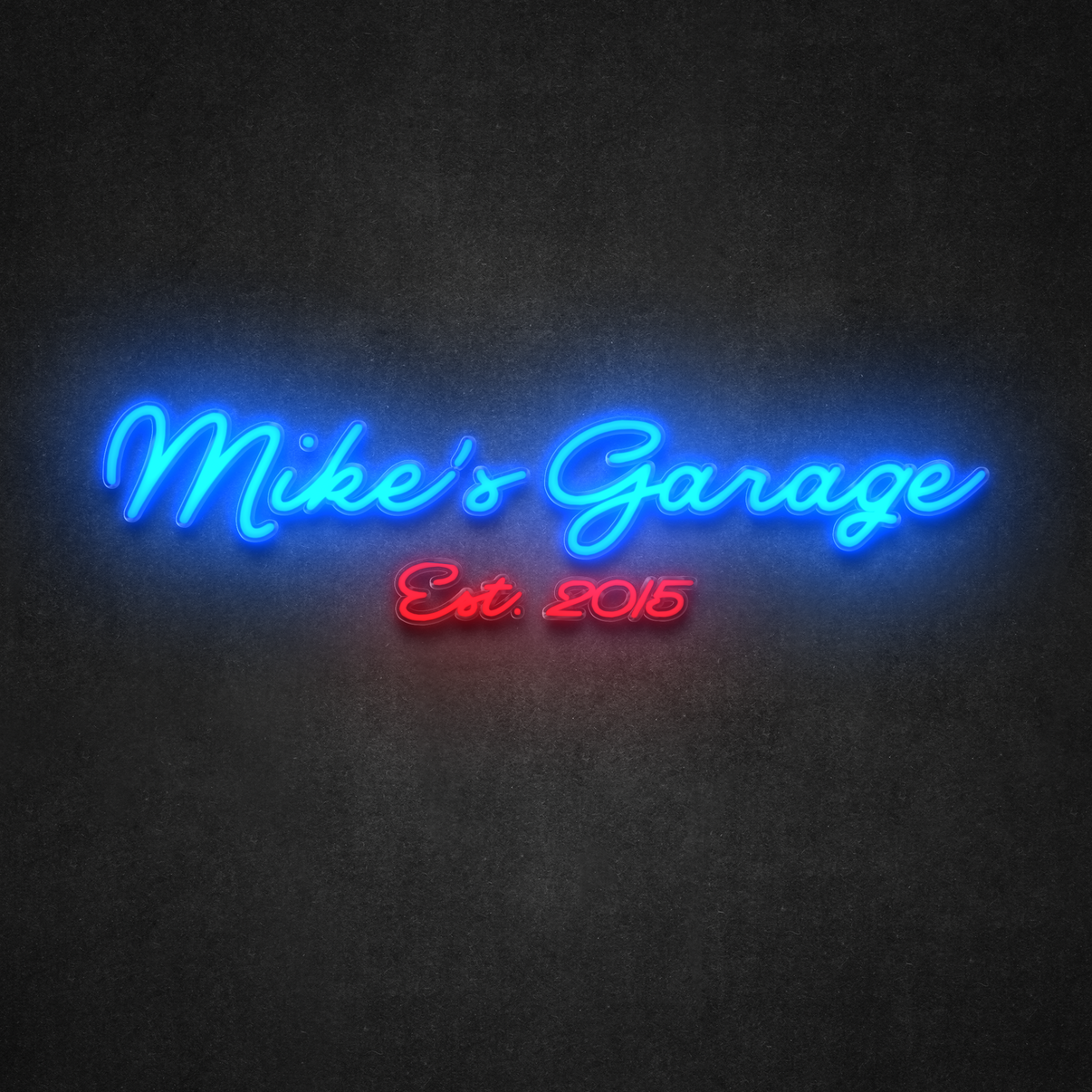 Personalized Cursive LED Neon Garage Sign w/ Est. Date – Vibe Neon Signs