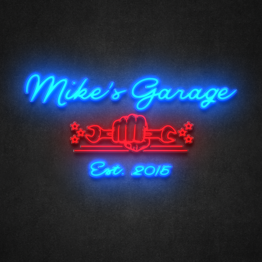 Personalized Cursive LED Neon Garage Sign w/ Logo
