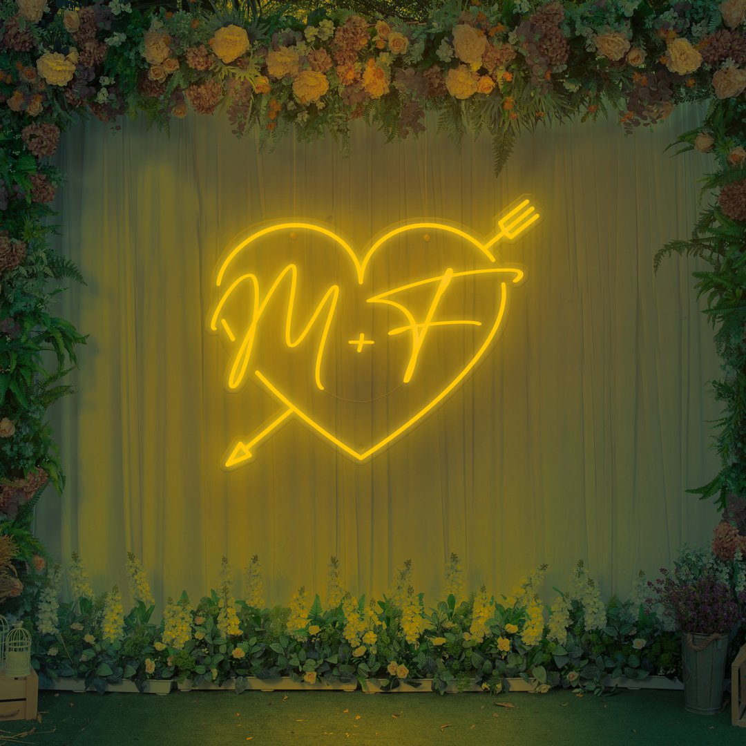 Custom Initials In Heart With Arrow Neon Sign