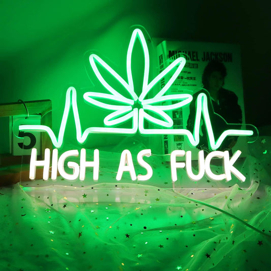 High as Fuck Leaf Weed Neon Sign