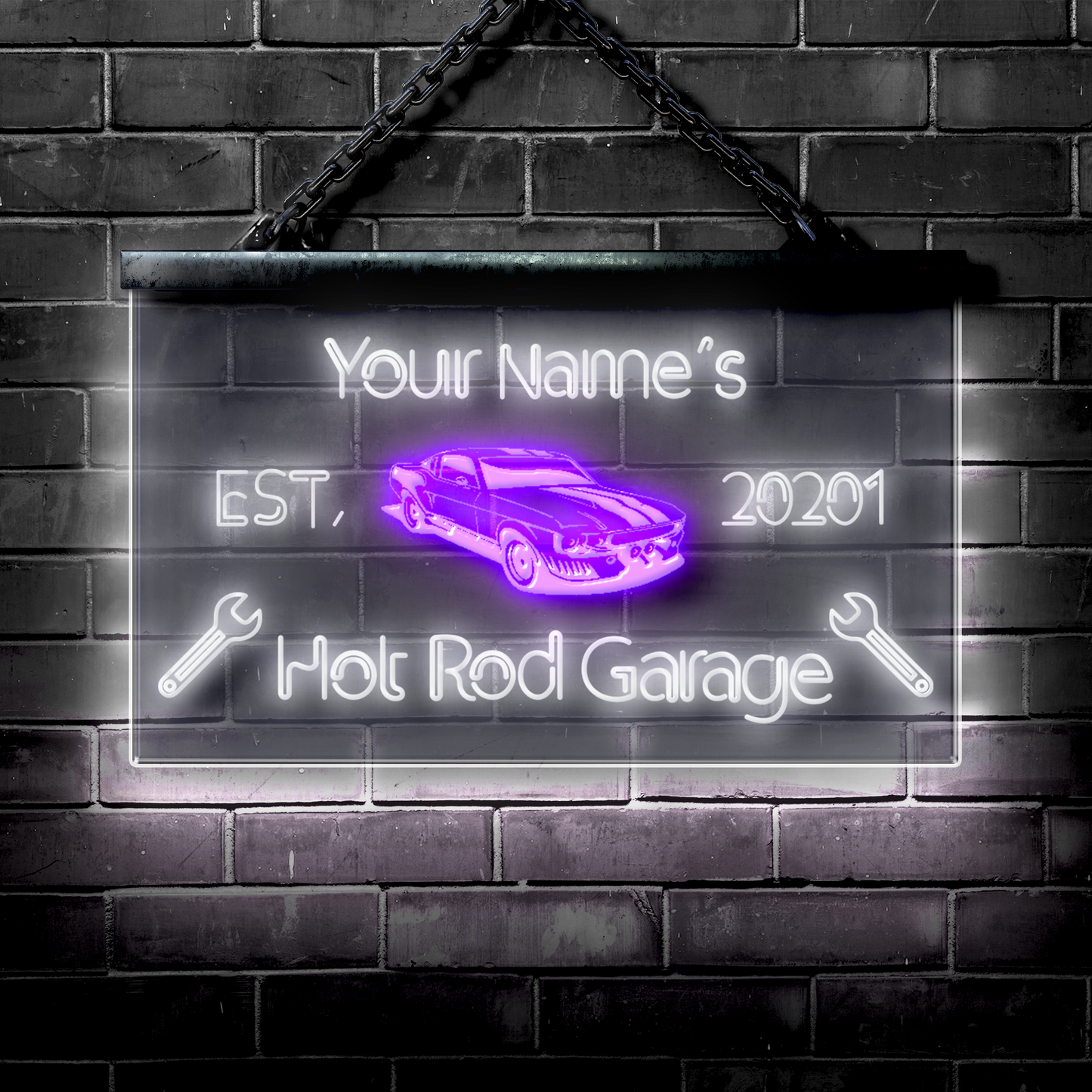 Customized LED Garage Sign: Hot Rod Car Garage