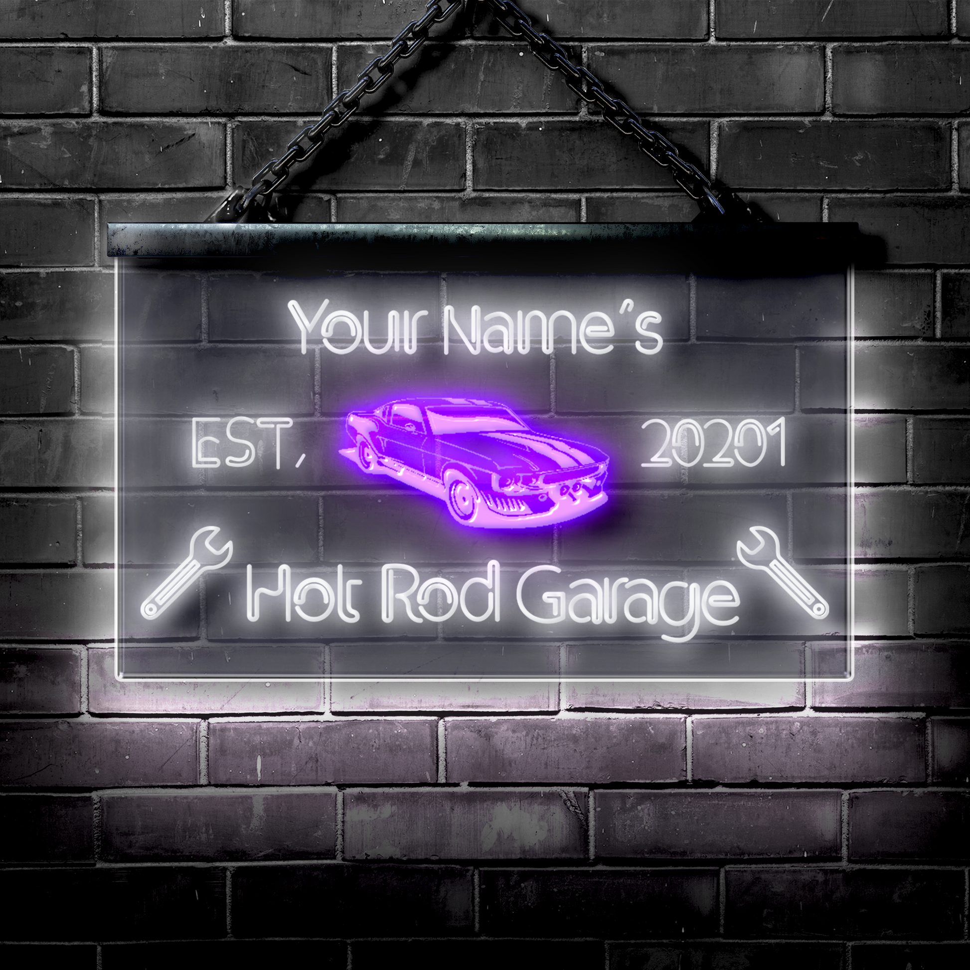Customized LED Garage Sign: Hot Rod Car Garage – Vibe Neon Signs