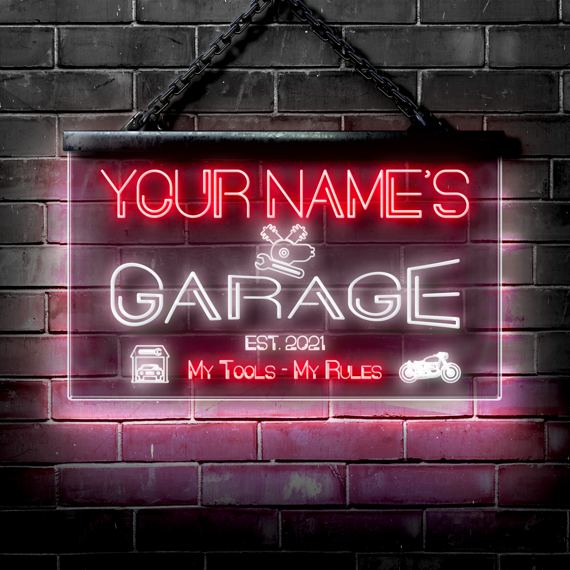 Customized LED Garage Sign: My Tools My Rules – Vibe Neon Signs