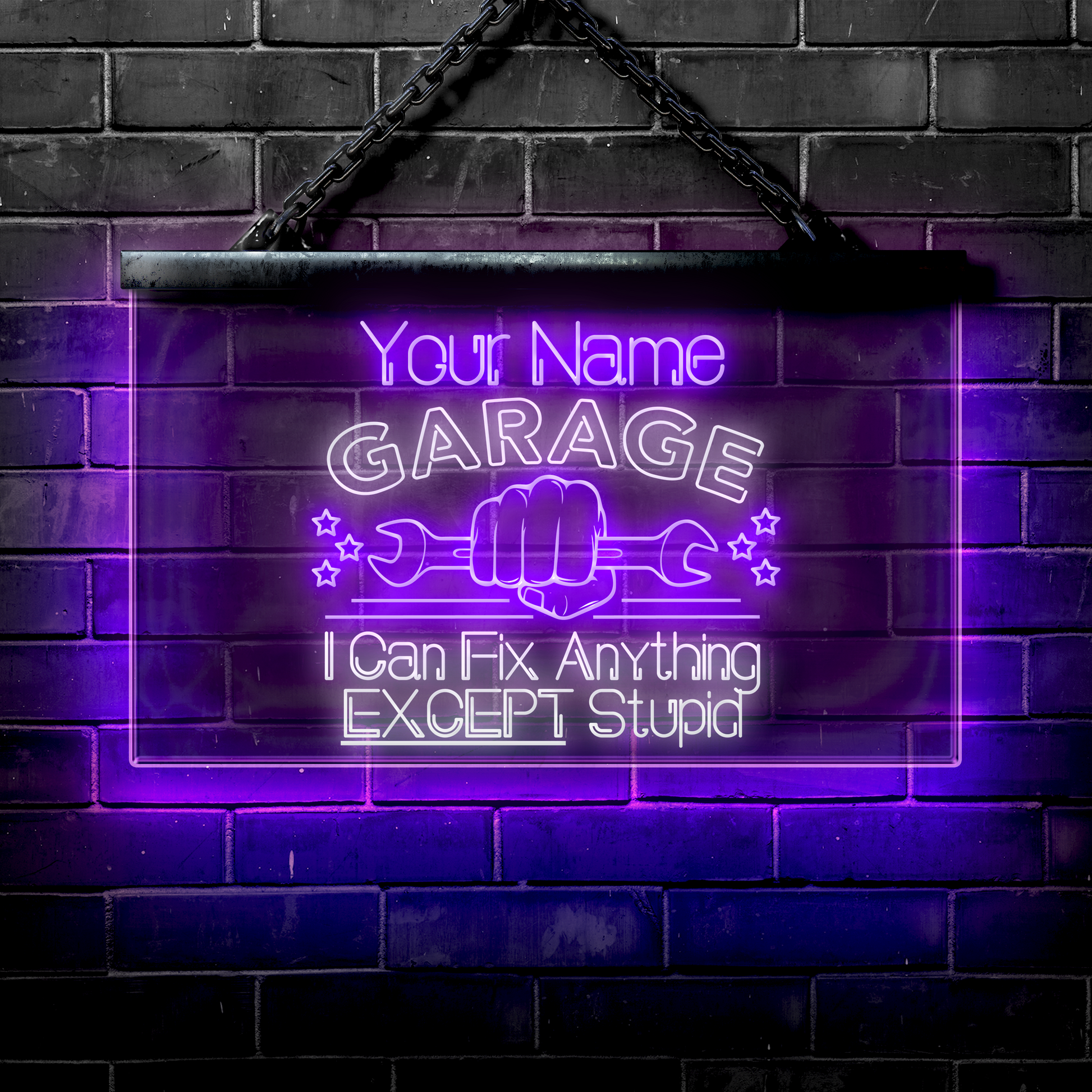 Personalized LED Garage Sign: I Can Fix Anything EXCEPT Stupid – Vibe Neon  Signs