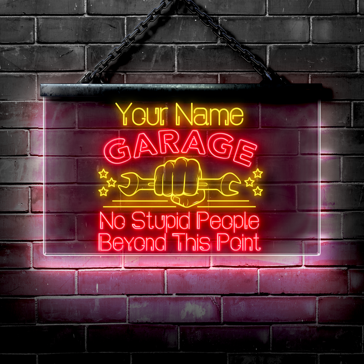 Personalized LED Garage Sign: No Stupid People Beyond This Point