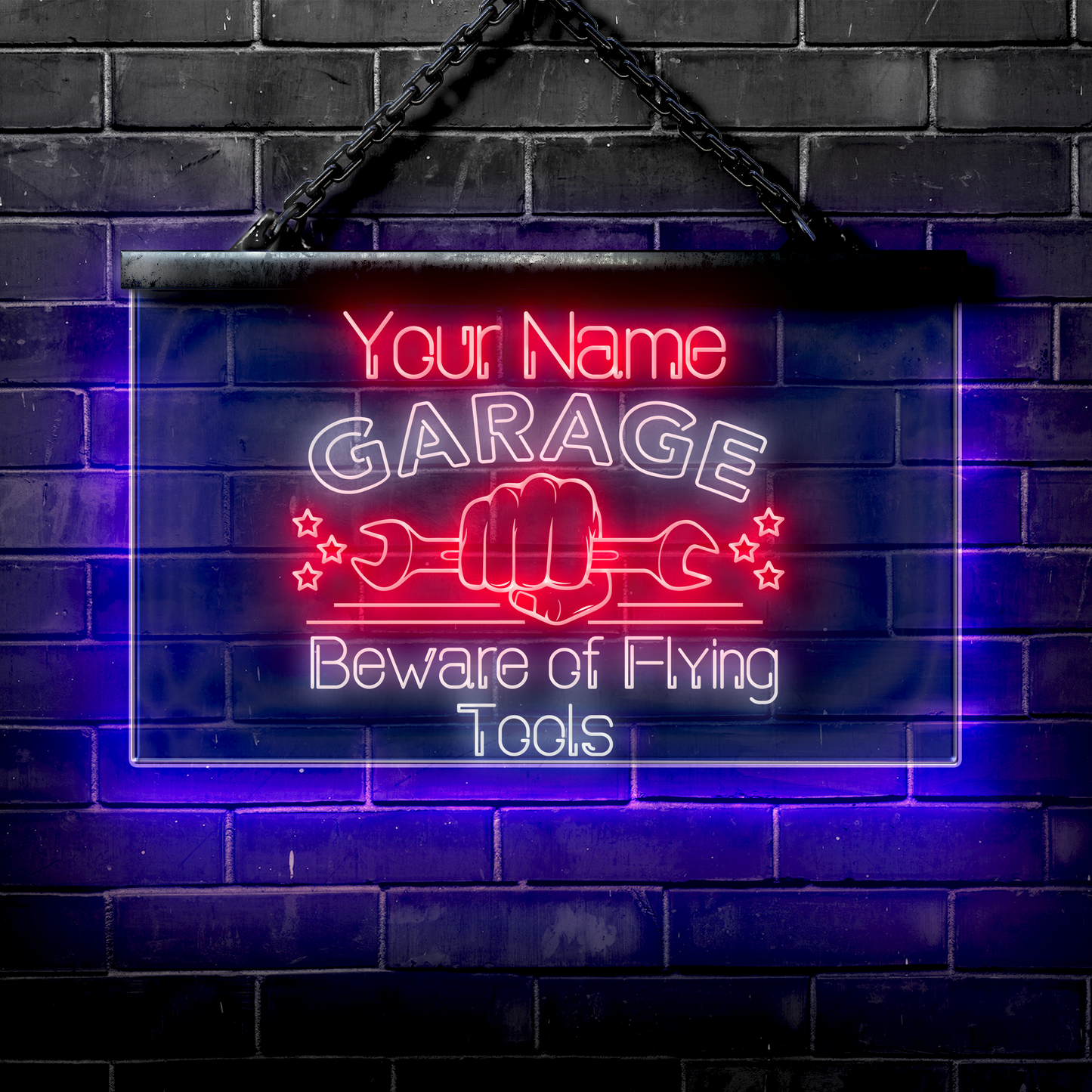 Personalized LED Garage Sign: Beware of Flying Tools