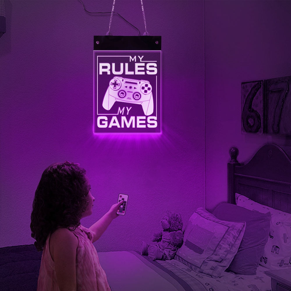 My Rule My Games Video Gamepad Controller LED Neon Wall Sign