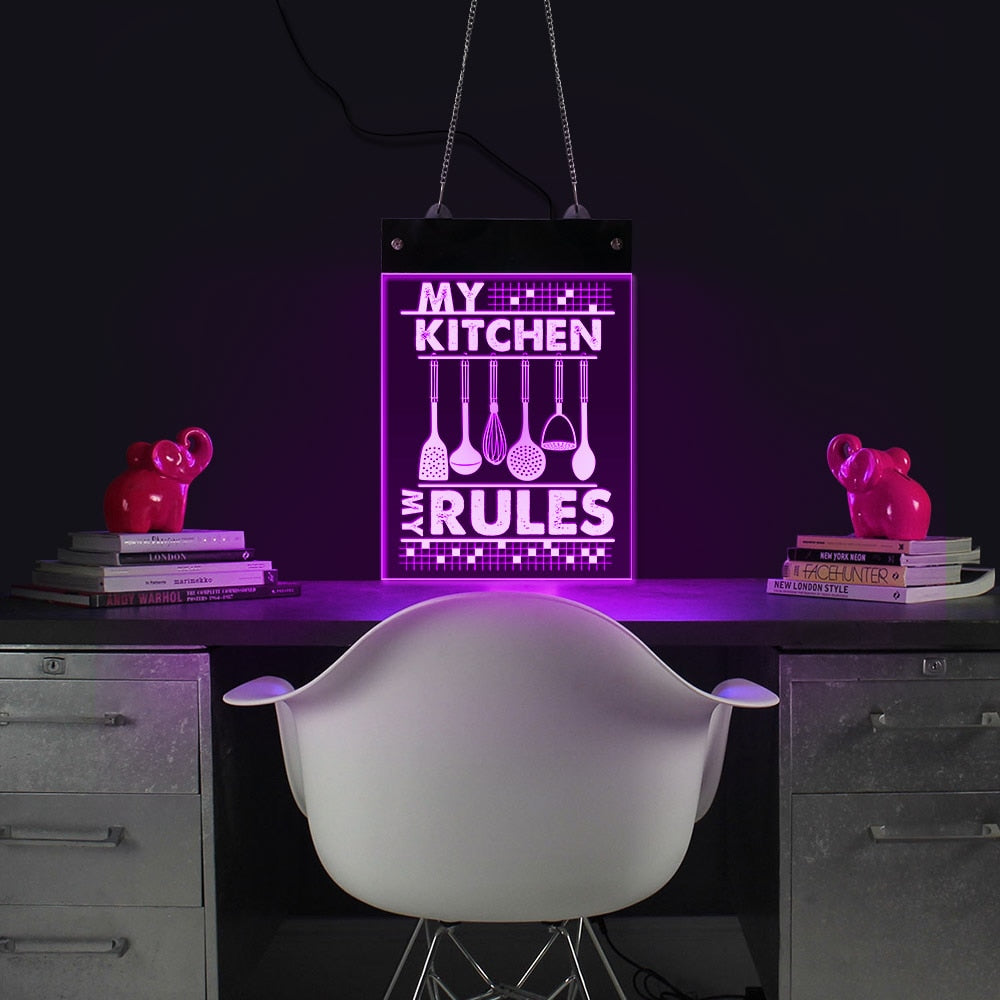 My Kitchen My Rules Electronic LED Sign For Home Bar