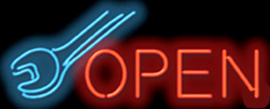 Open with Wrench Repair Car Auto neon sign